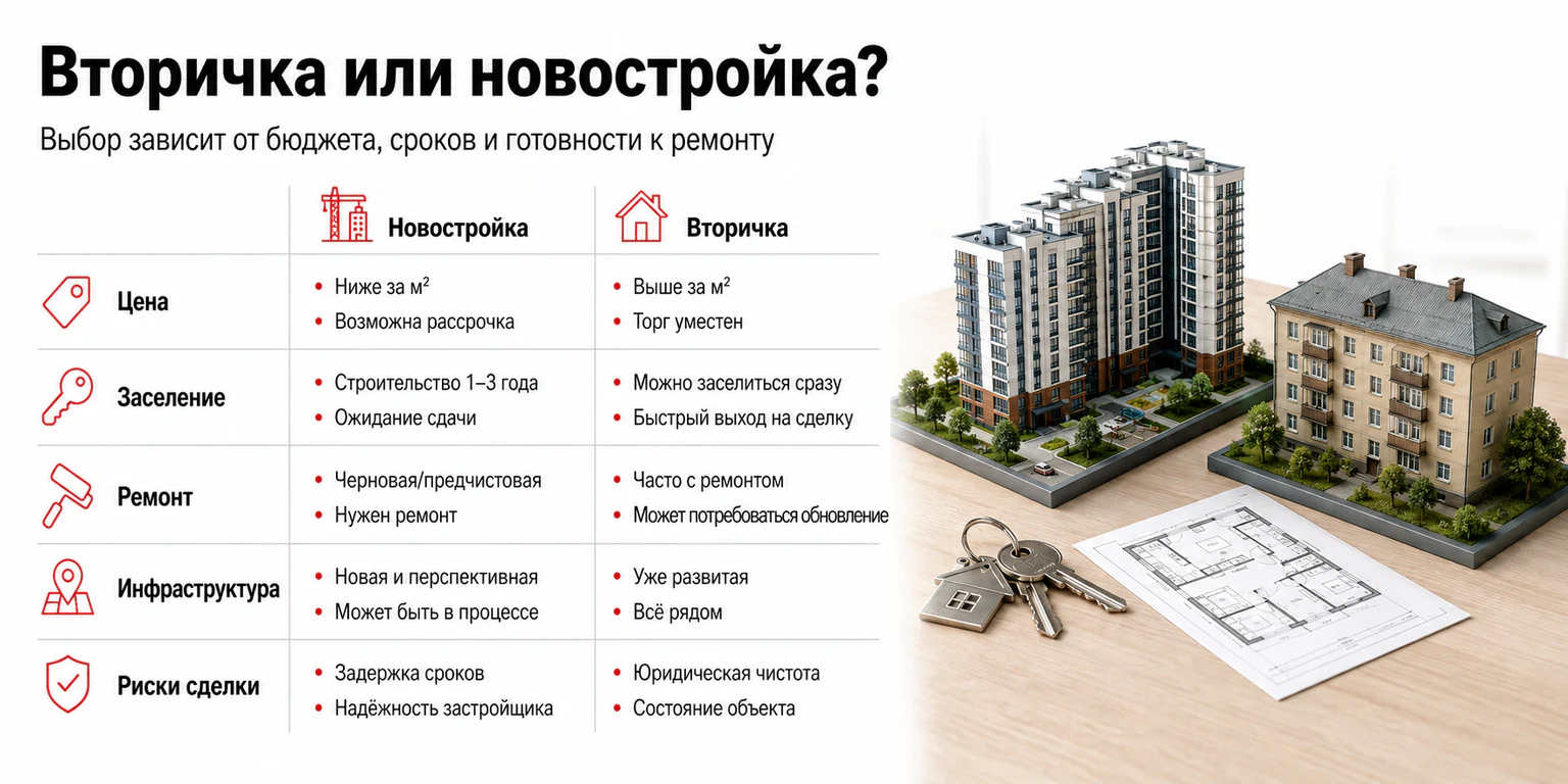 Инфографика: сравнение вторички и новостройки
