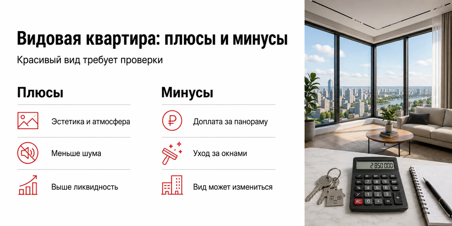 Инфографика: плюсы и минусы видовой квартиры