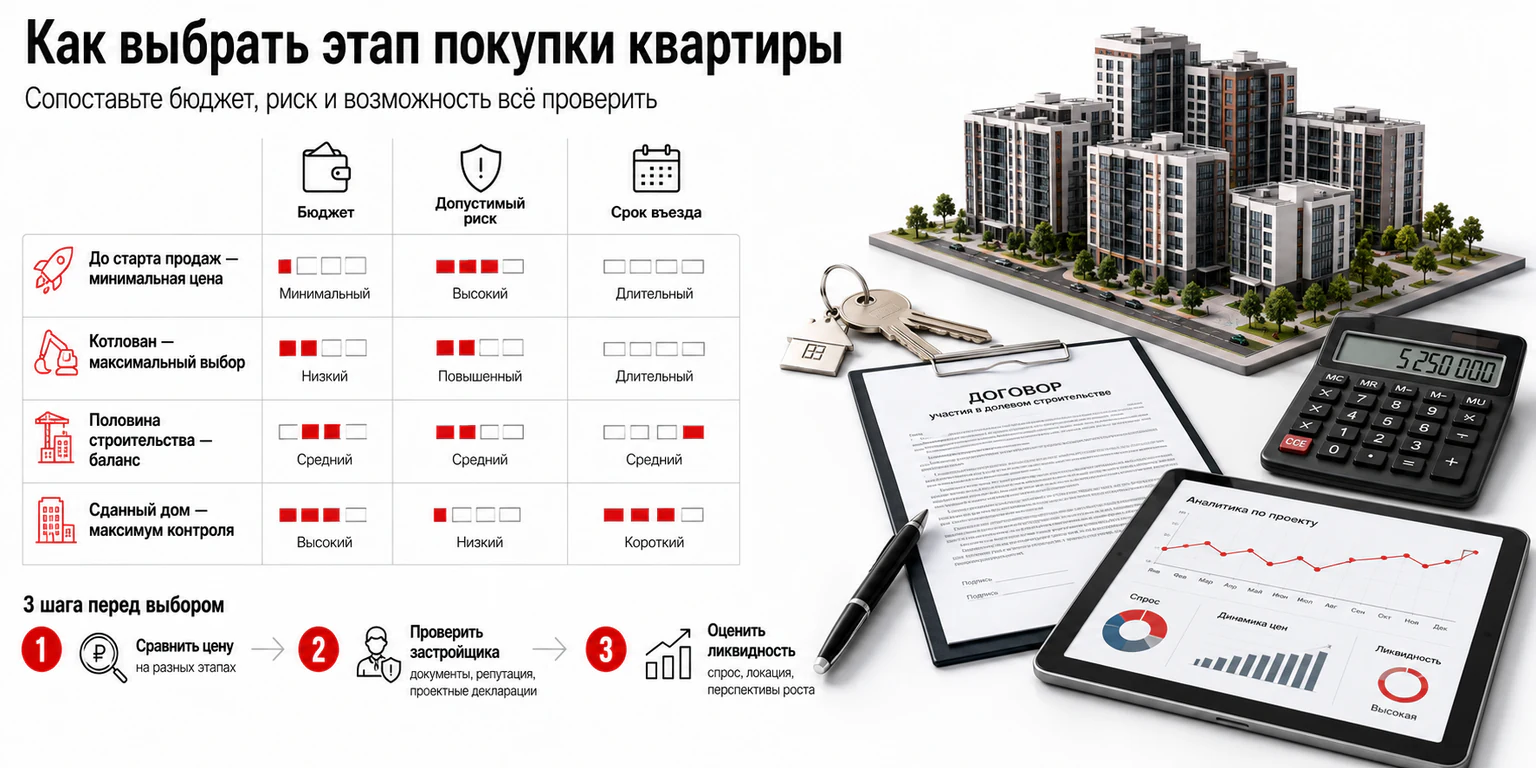 Инфографика: как выбрать этап покупки квартиры