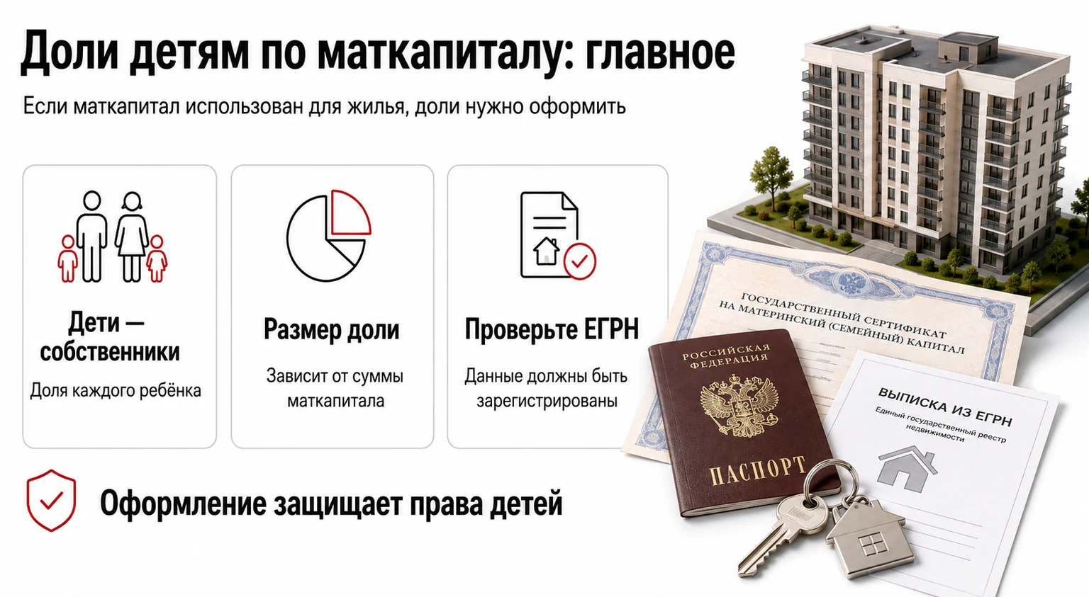 Инфографика: почему детям выделяют доли при использовании материнского капитала