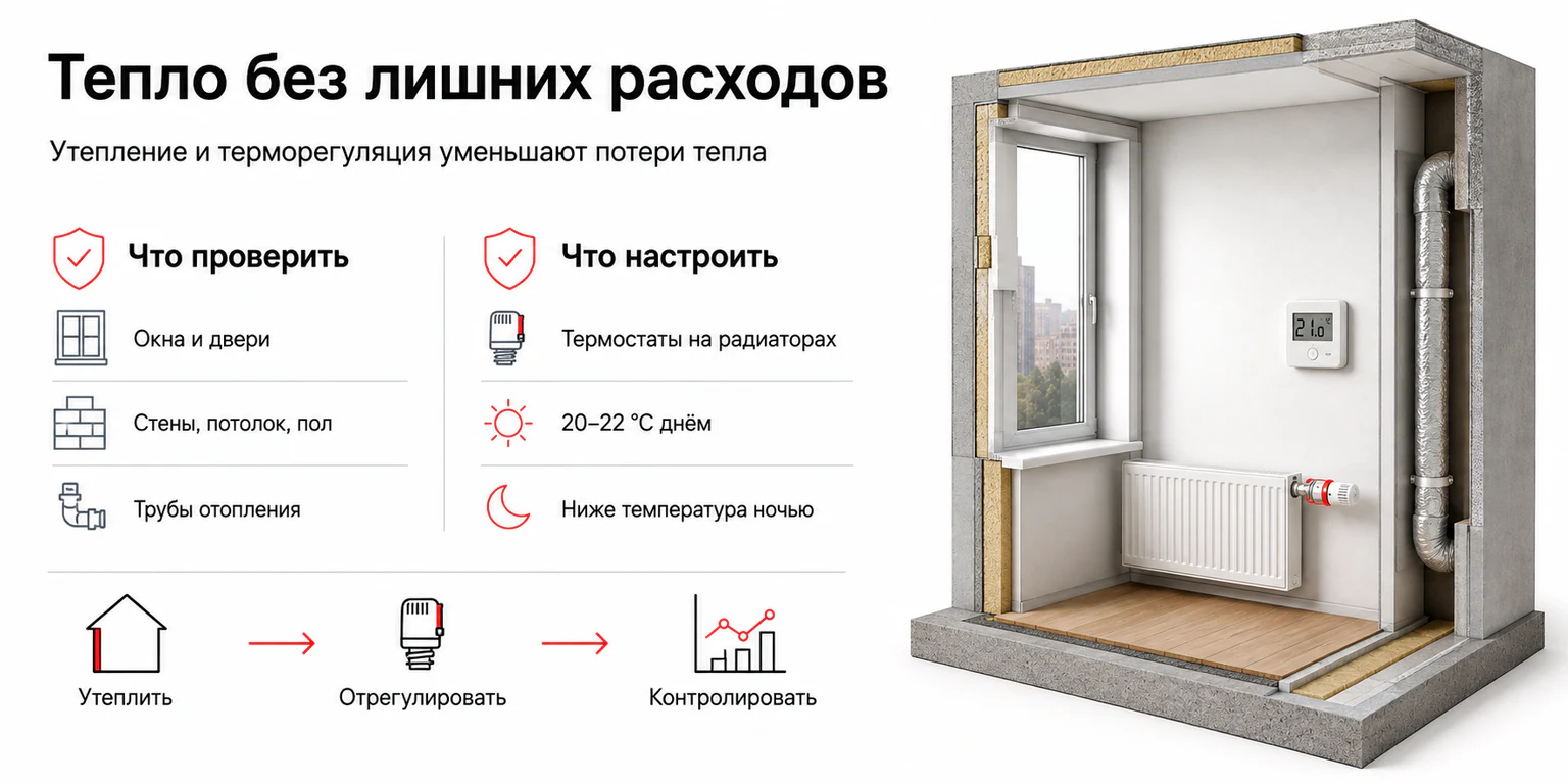 Инфографика: утепление жилья и настройка отопления для экономии