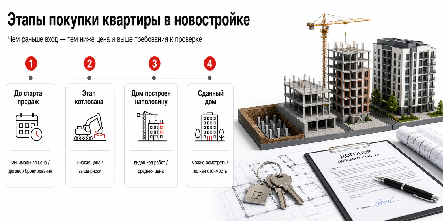 Инфографика: этапы покупки квартиры в новостройке