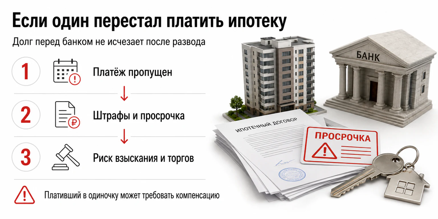 Инфографика: последствия прекращения платежей по ипотеке после развода