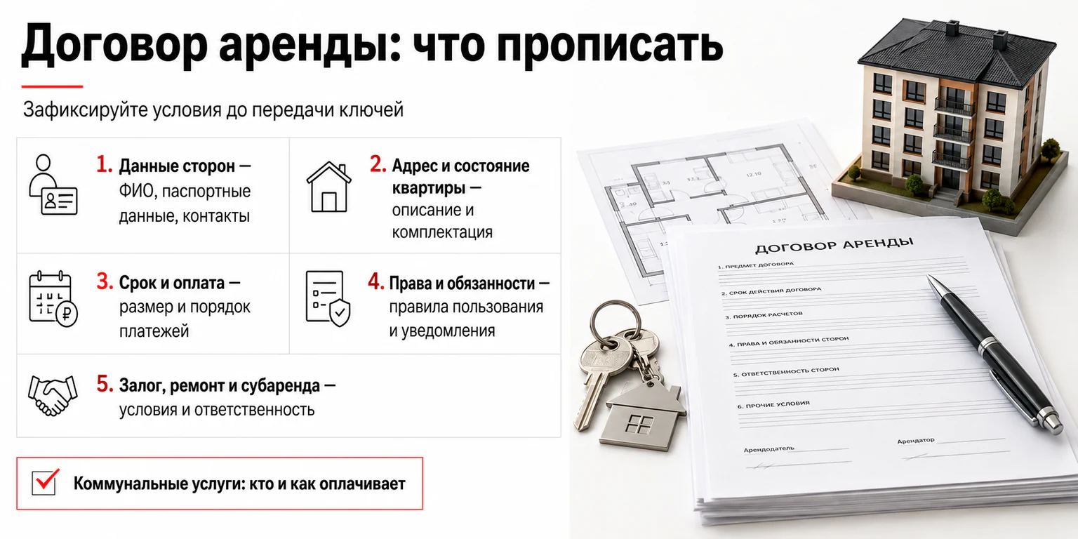 Инфографика: что прописать в договоре аренды квартиры