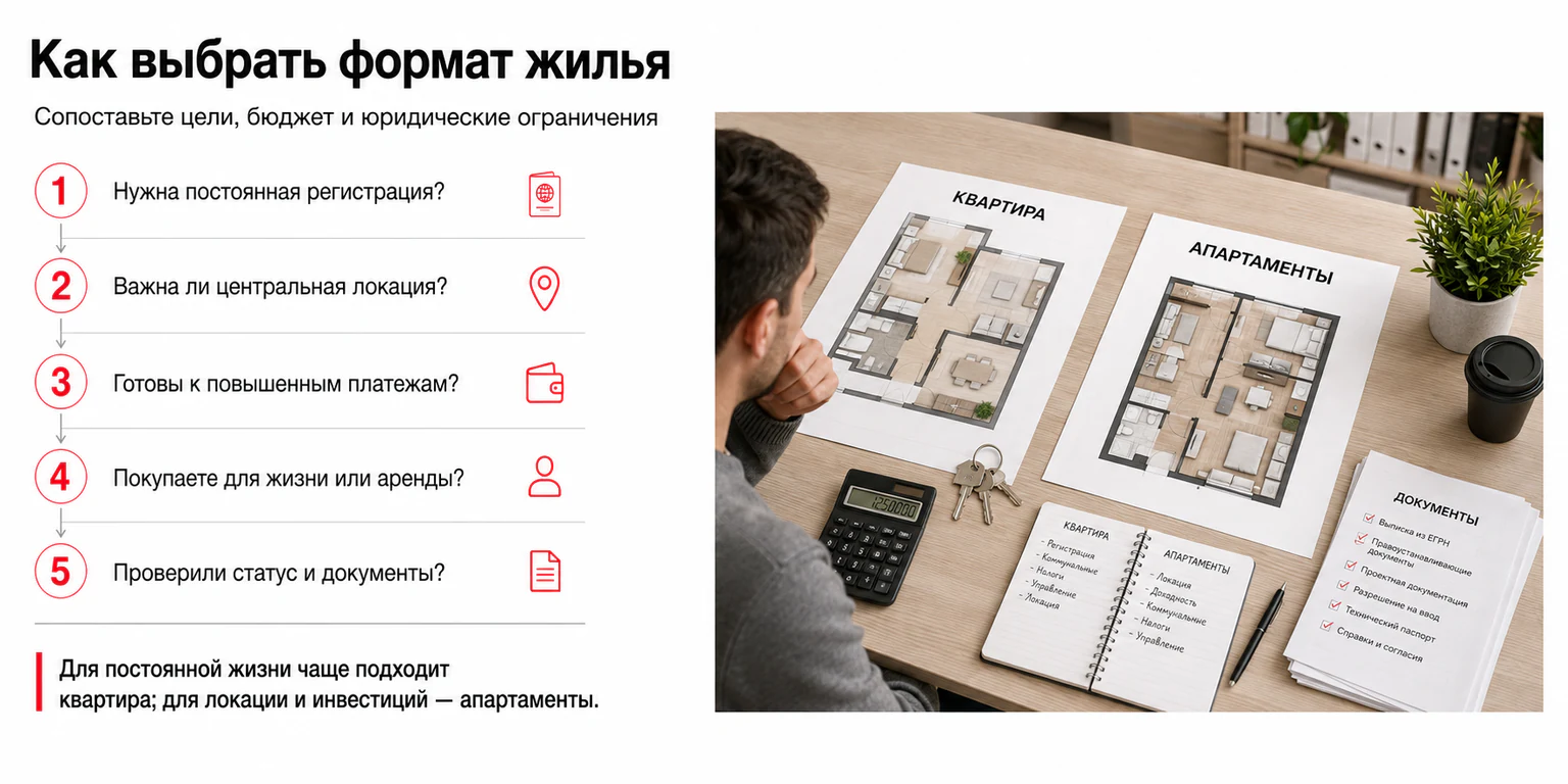 Инфографика: как выбрать между апартаментами и квартирой