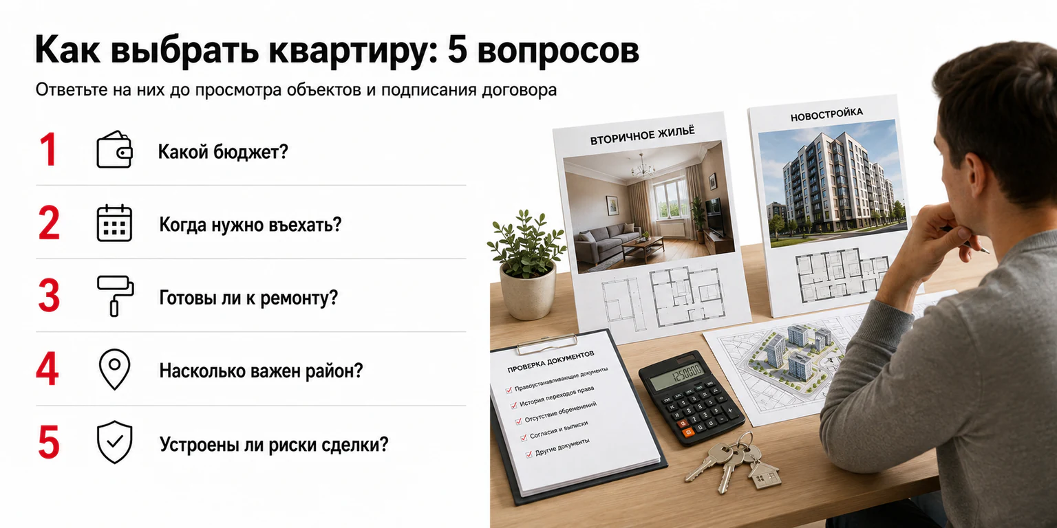 Инфографика: пять вопросов при выборе квартиры