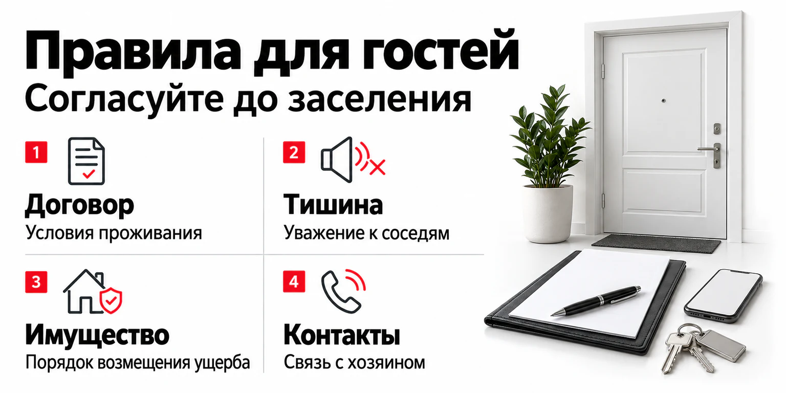 Правила для гостей: договор и условия проживания, соблюдение тишины, порядок возмещения ущерба и связь с хозяином квартиры