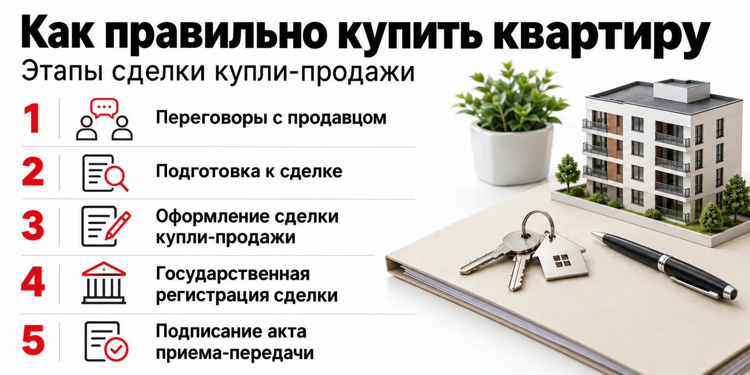 Инфографика: этапы сделки при покупке квартиры