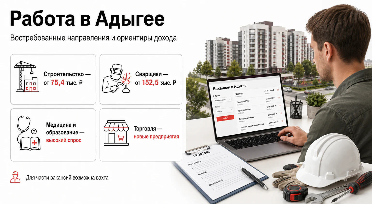 Инфографика: востребованная работа и доходы в Адыгее
