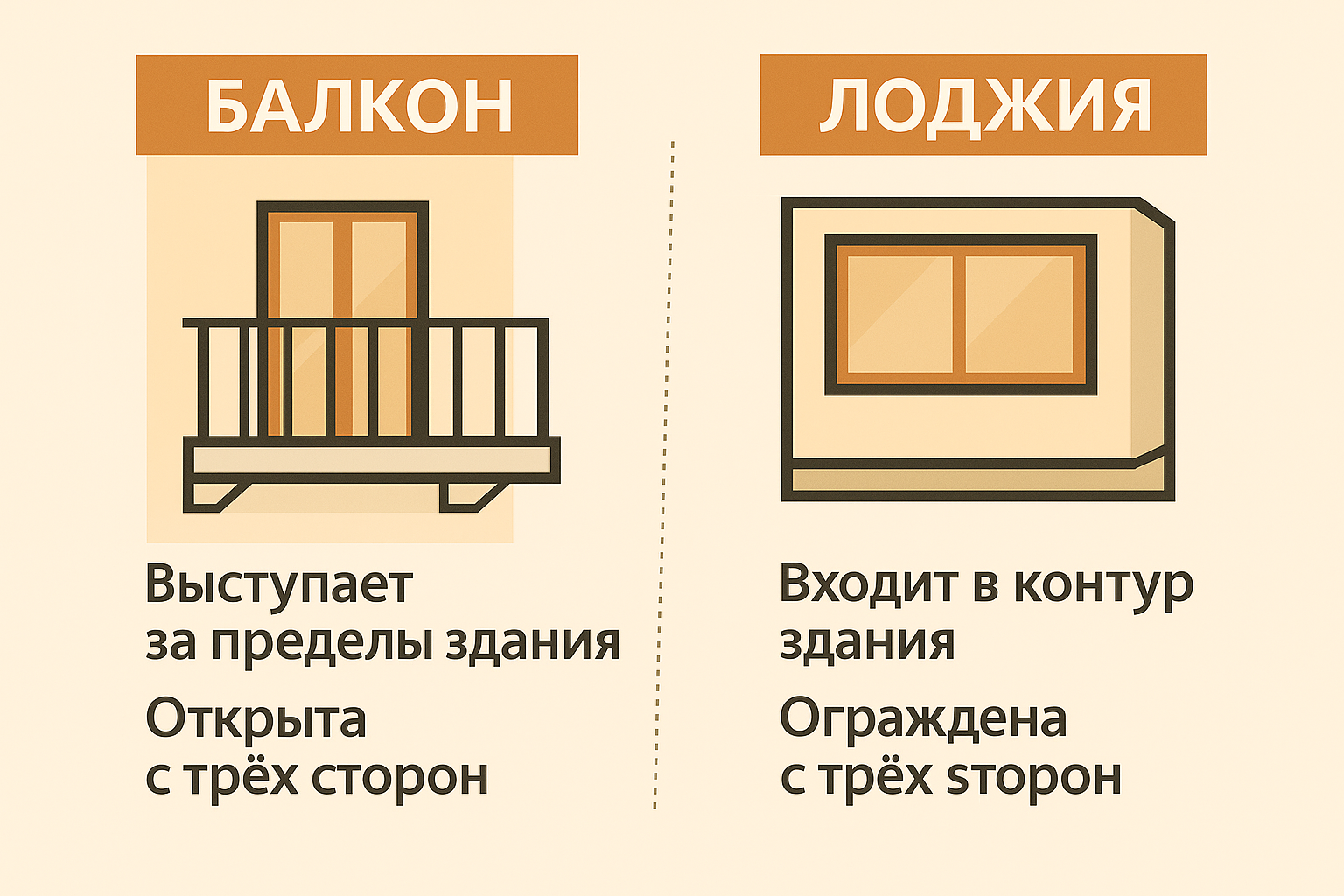 Лоджия или балкон в чем разница Инфографика чем отличается балкон от лоджии в квартире