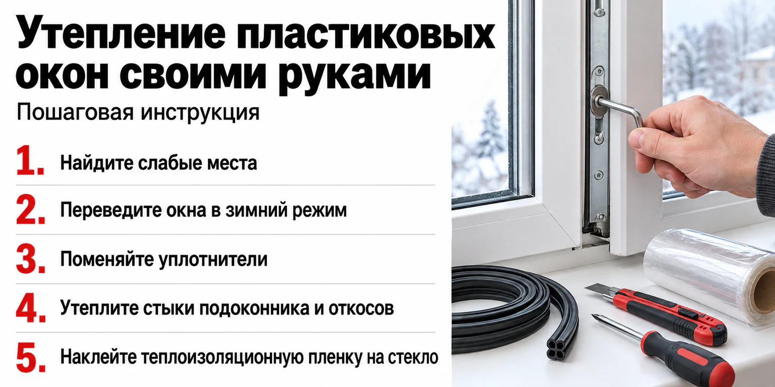 Инфографика: пять шагов утепления пластикового окна своими руками