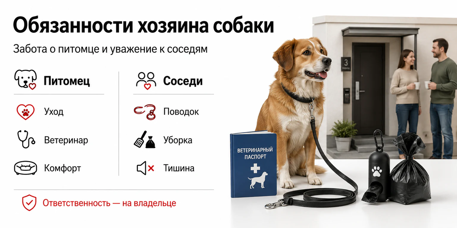 Инфографика: обязанности хозяина собаки
