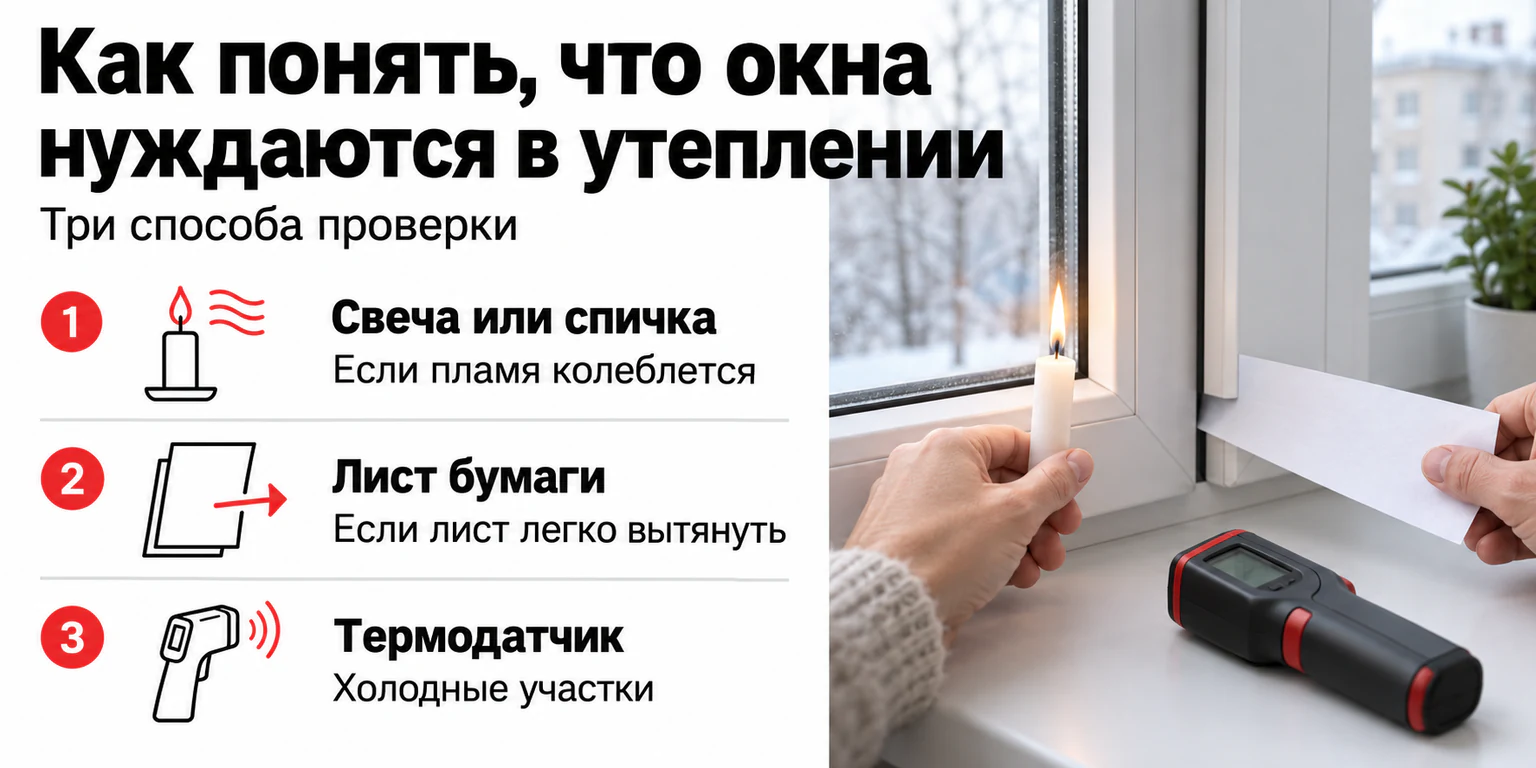 Инфографика: три способа проверить пластиковое окно на продувание