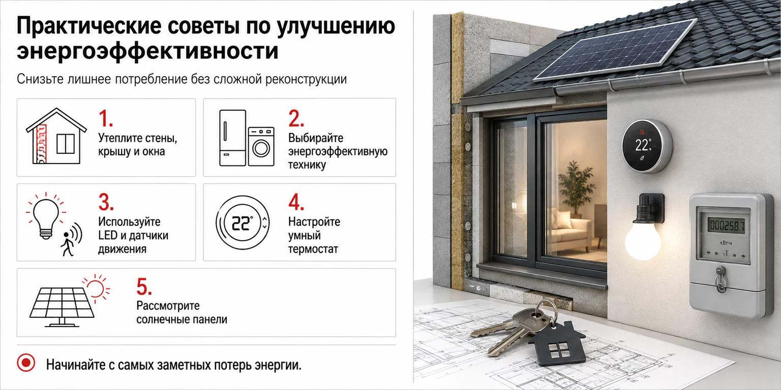 Инфографика: практические советы по улучшению энергоэффективности