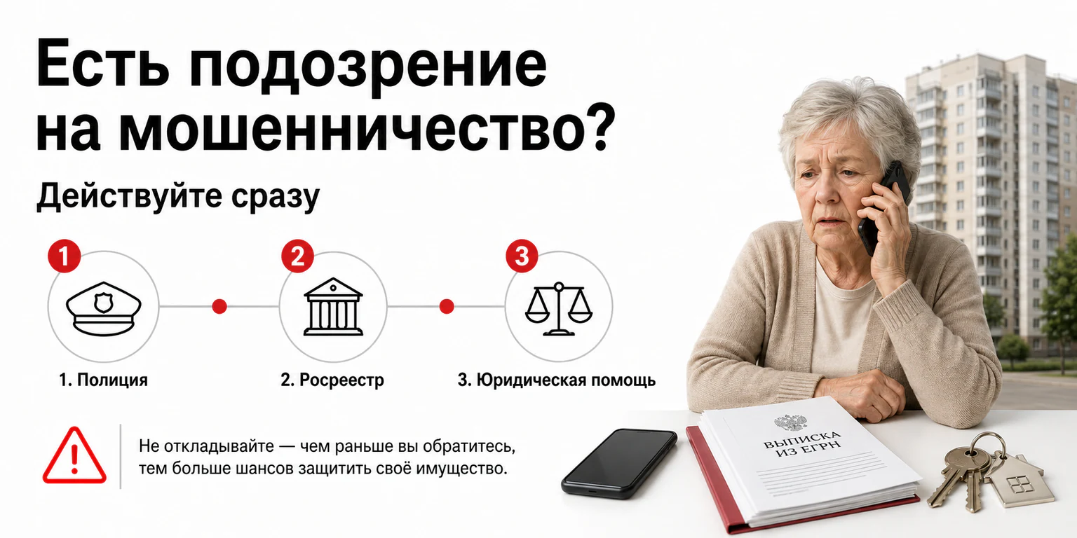 Инфографика: что делать при подозрении на мошенничество с жильём Инфографика: что делать при подозрении на мошенничество с жильём