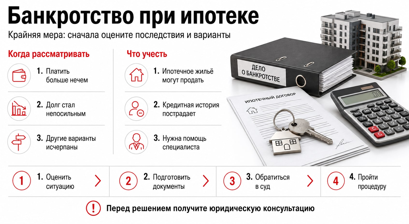 Инфографика: банкротство при ипотеке и его последствия
