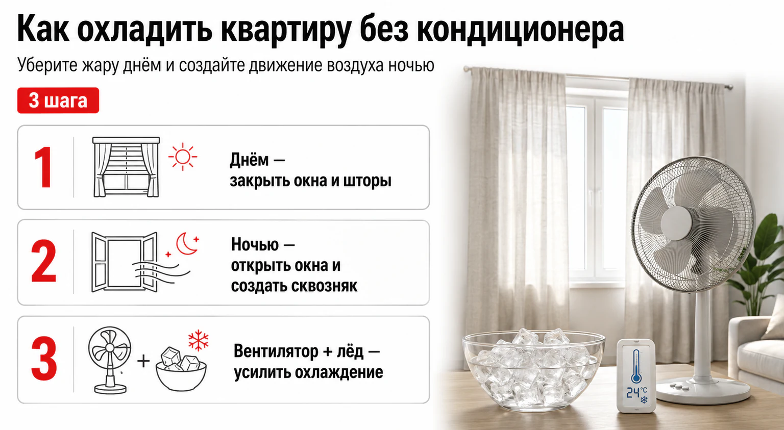 Инфографика: как охладить квартиру без кондиционера