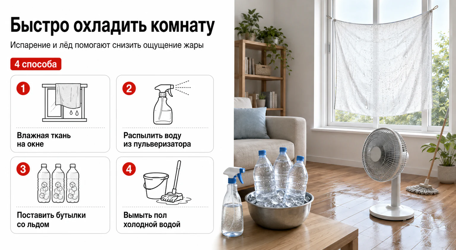 Инфографика: быстрые способы охладить комнату