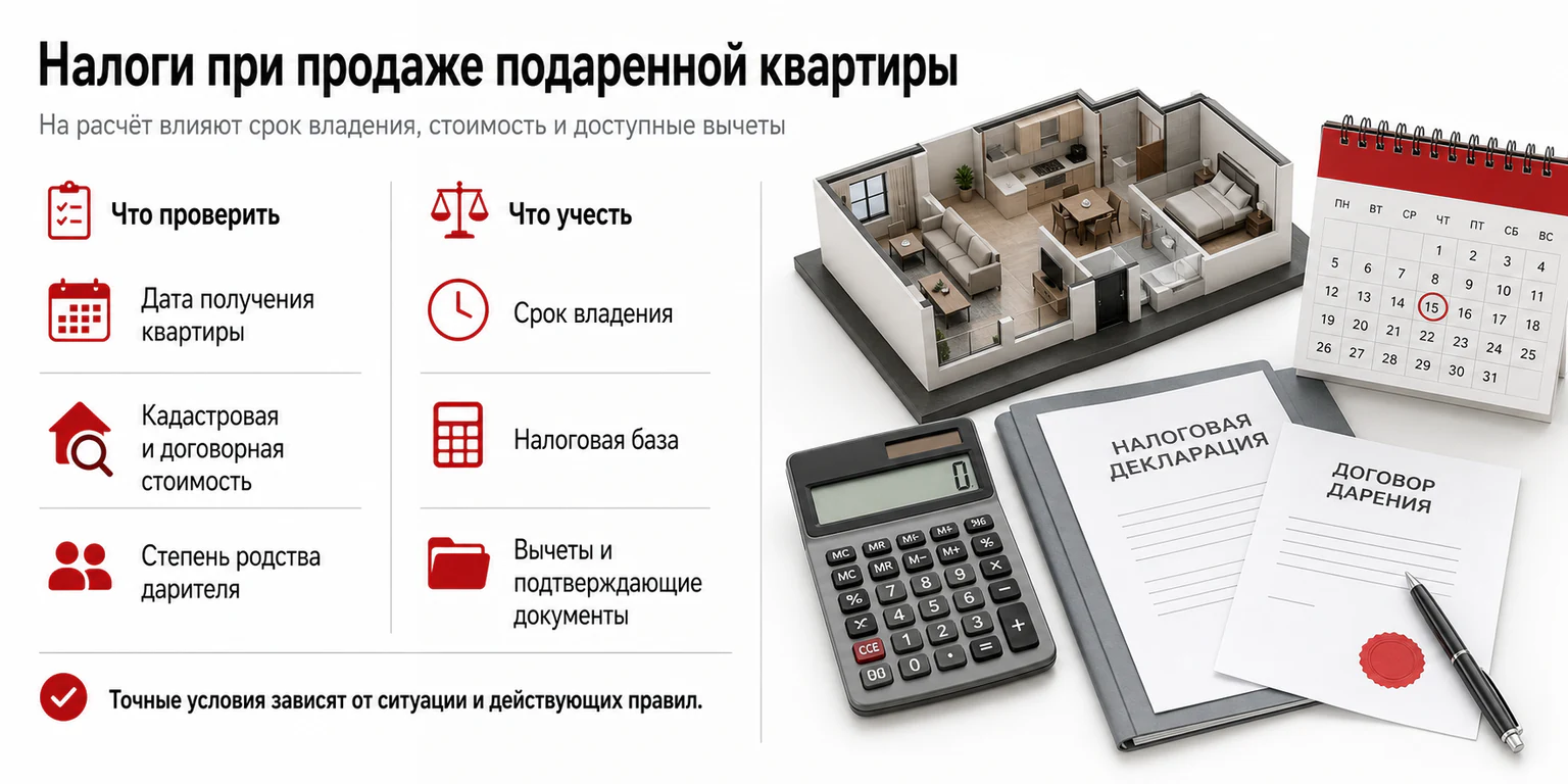 Инфографика: налоги при продаже подаренной квартиры