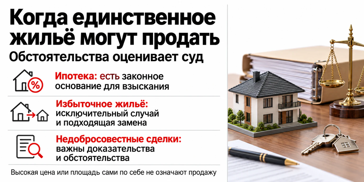 Ипотека, избыточные характеристики и недобросовестные сделки как исключительные основания для продажи жилья