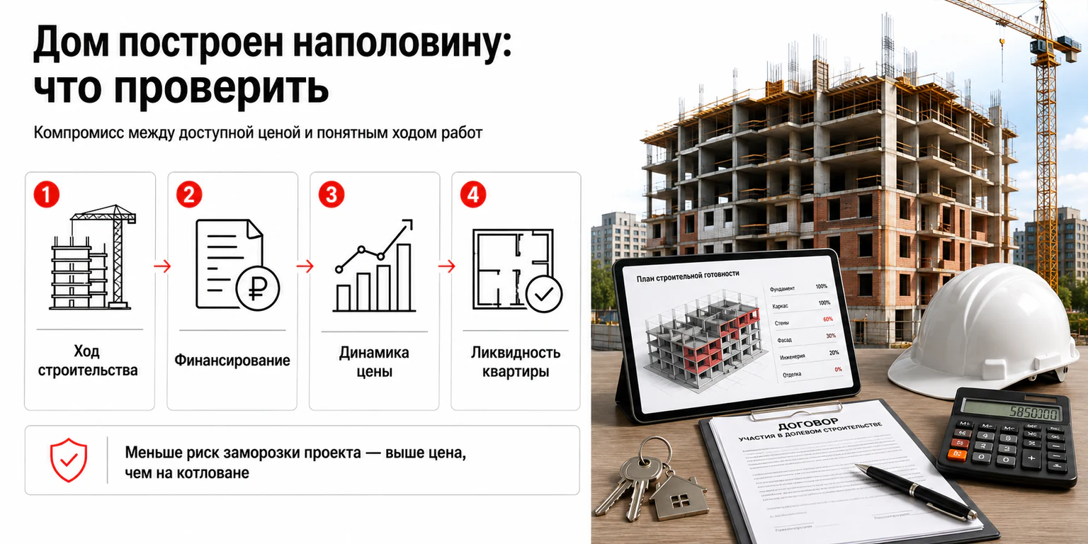Инфографика: что проверить при готовности дома наполовину