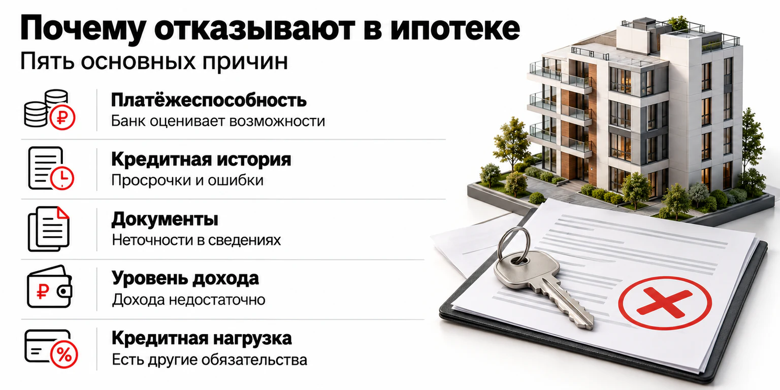Инфографика: пять основных причин отказа в ипотеке