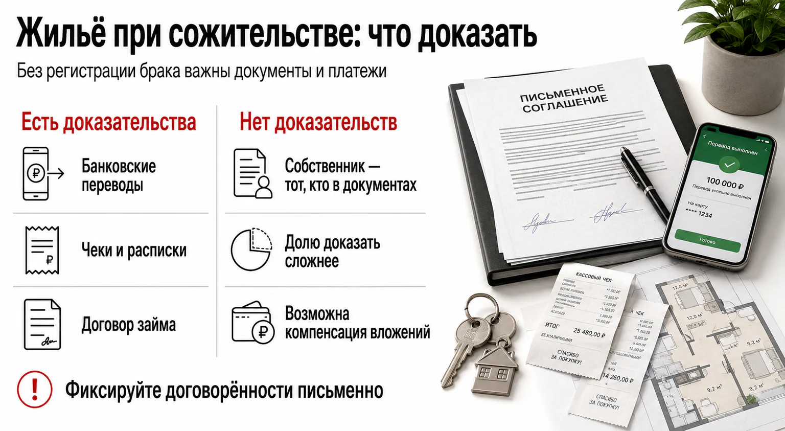 Инфографика: какие доказательства нужны при сожительстве и разделе жилья