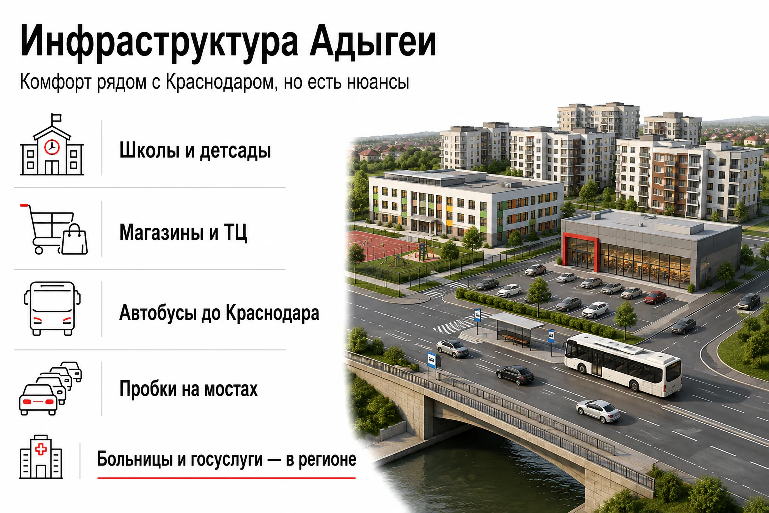 Инфографика: инфраструктура Адыгеи для жизни на ПМЖ