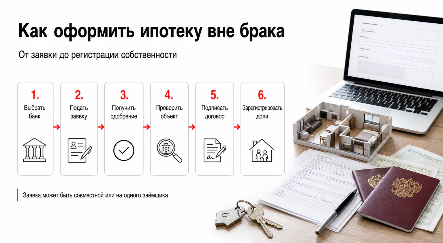 Инфографика: этапы оформления ипотеки вне брака