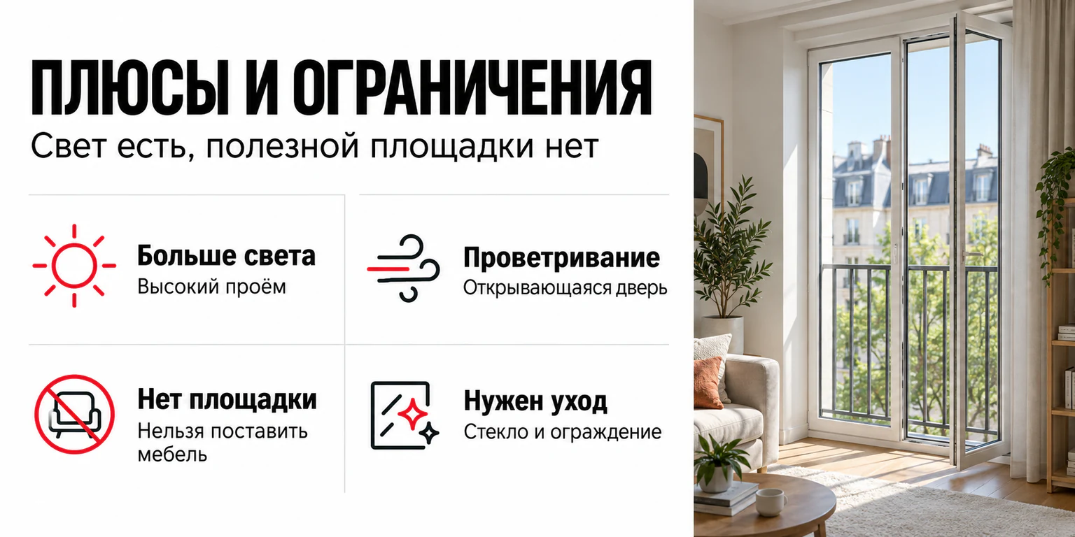 Плюсы и ограничения французского балкона
