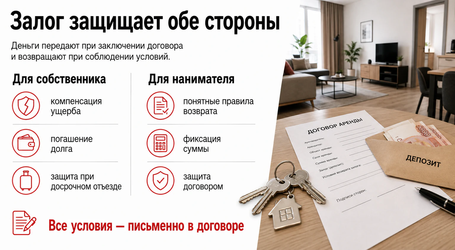 Инфографика: назначение залога при аренде квартиры