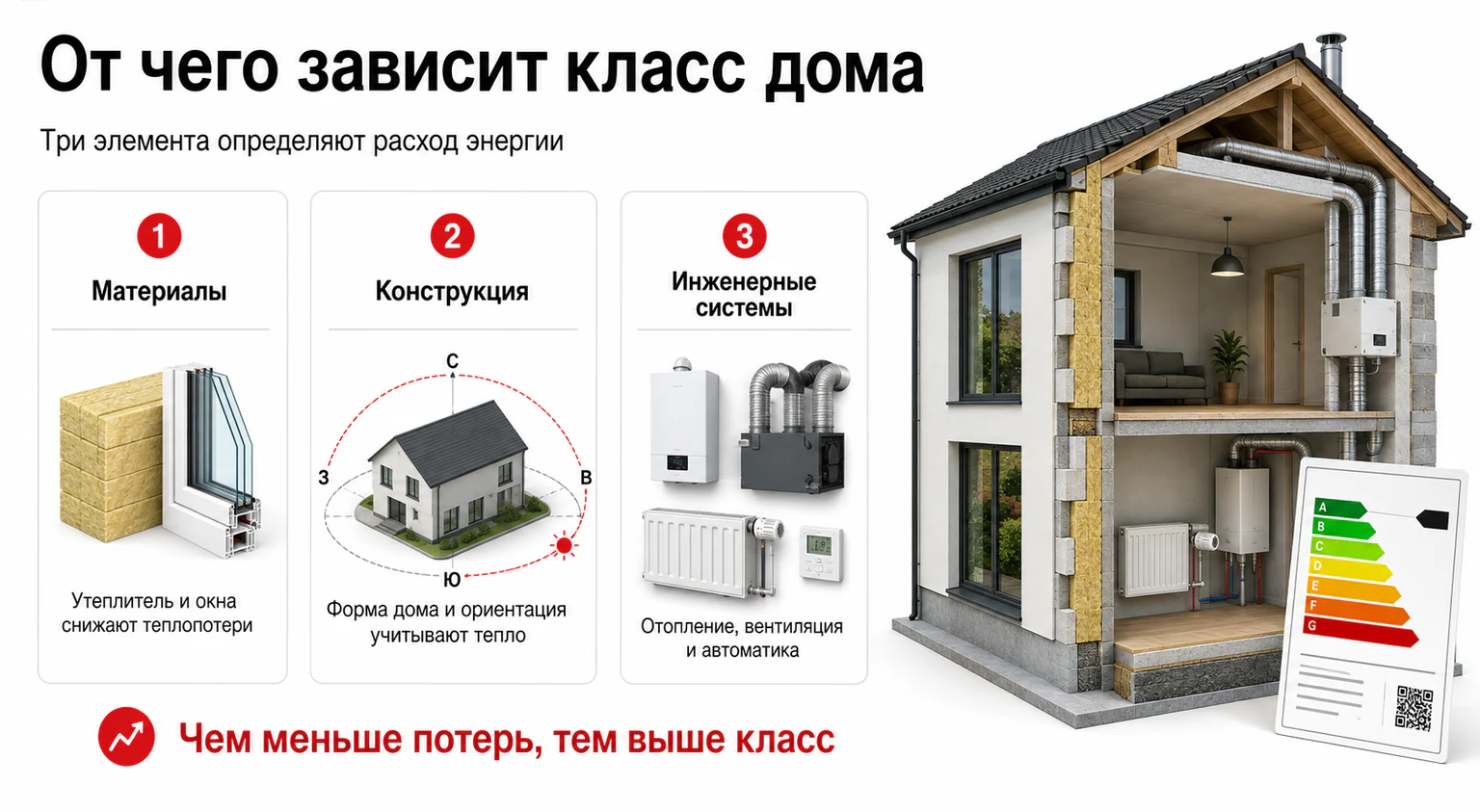 Инфографика: факторы, влияющие на класс энергоэффективности дома