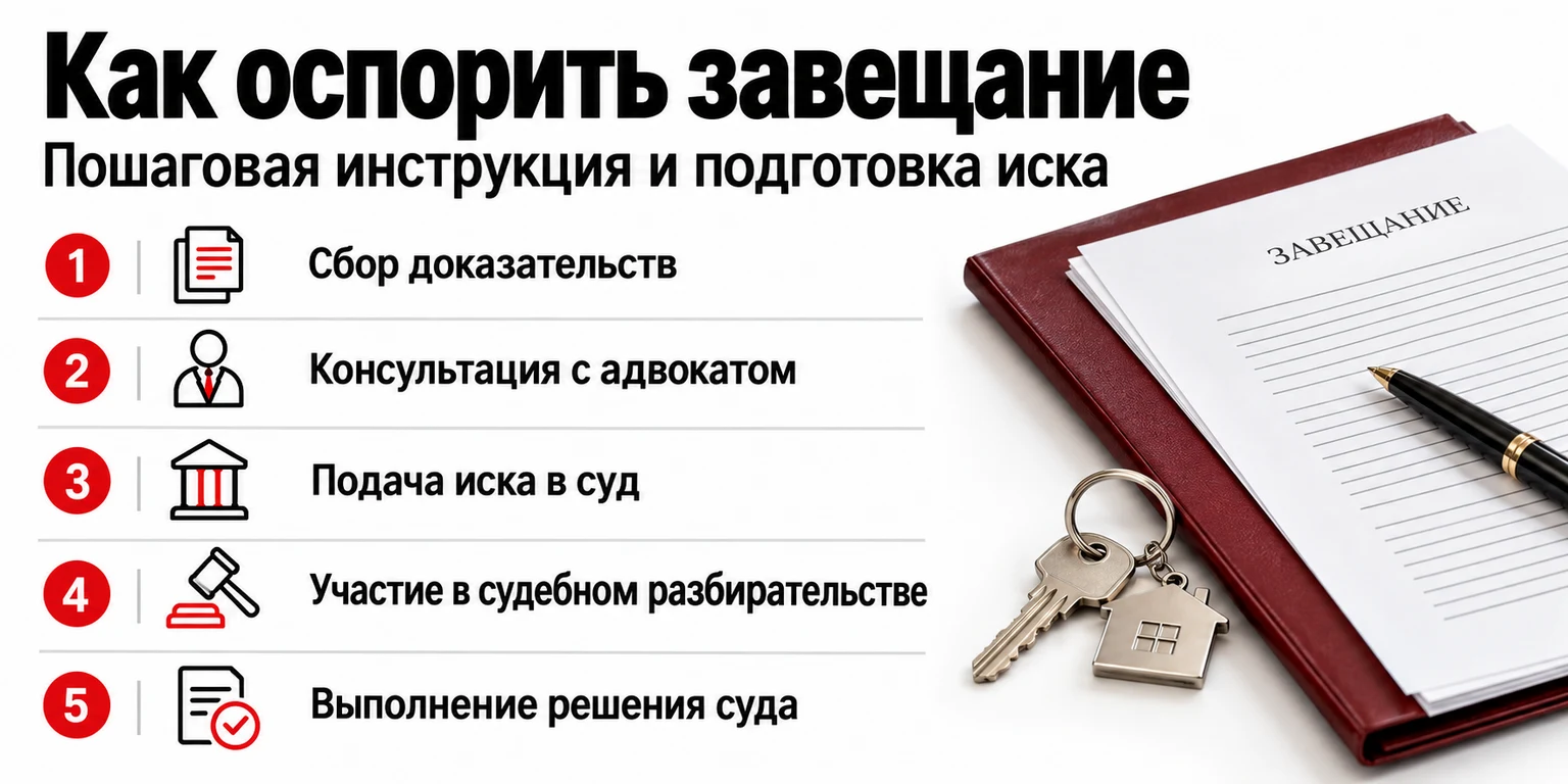 Инфографика: этапы оспаривания завещания