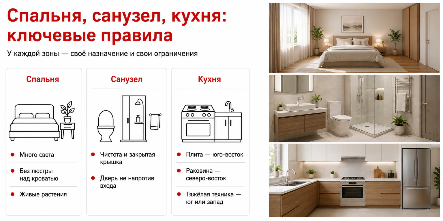 Инфографика: правила Фэншуй и Васту для комнат