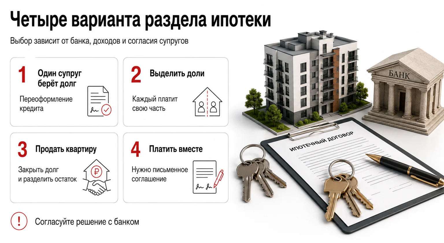 Инфографика: варианты раздела ипотеки и недвижимости
