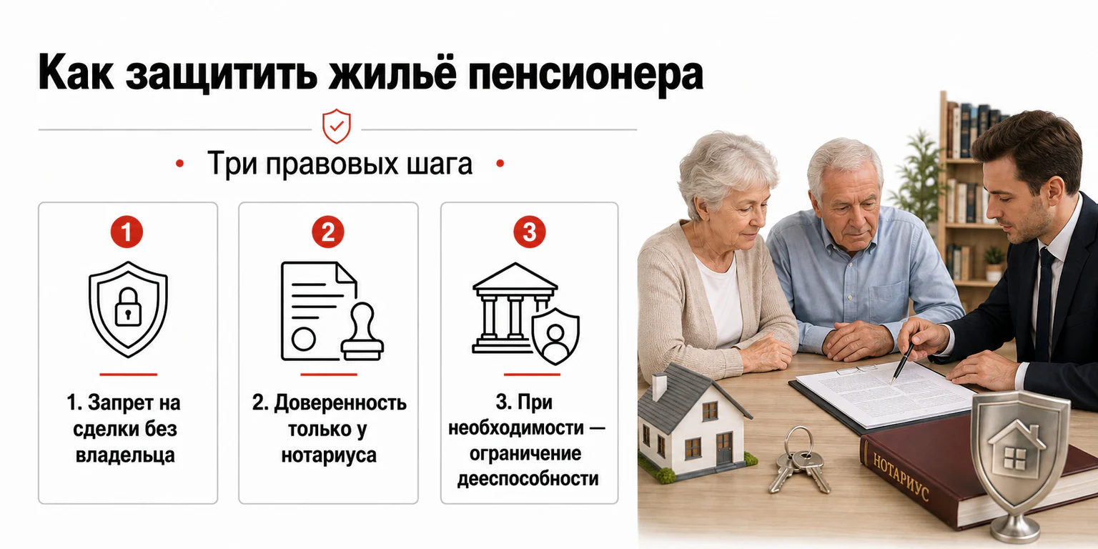 Инфографика: как защитить жильё пенсионера — три правовых шага Инфографика: как защитить жильё пенсионера — три правовых шага