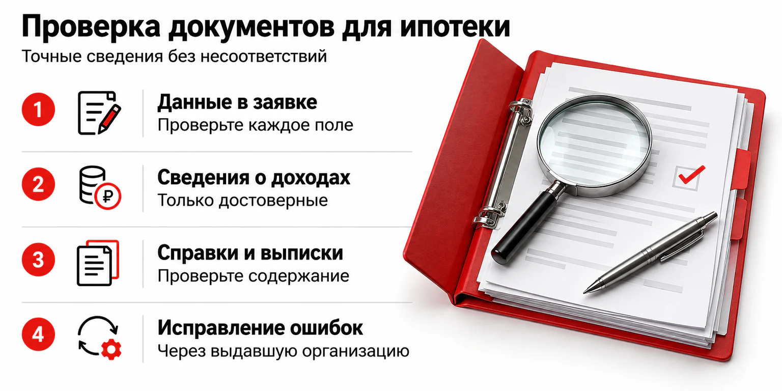 Инфографика: проверка документов и исправление ошибок для ипотеки