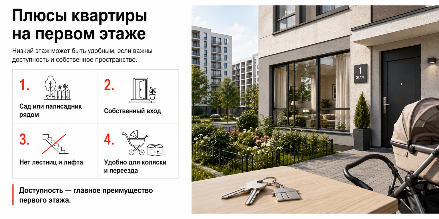 Инфографика: преимущества квартиры на первом этаже