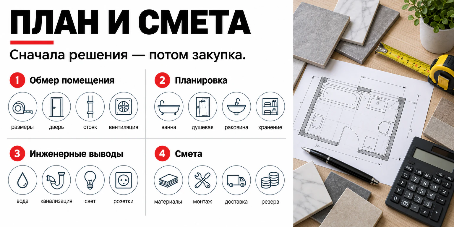План и смета ремонта ванной комнаты