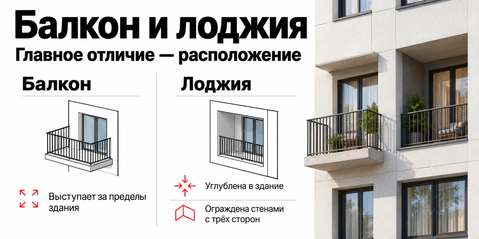 Инфографика: Отличия балкона и лоджии