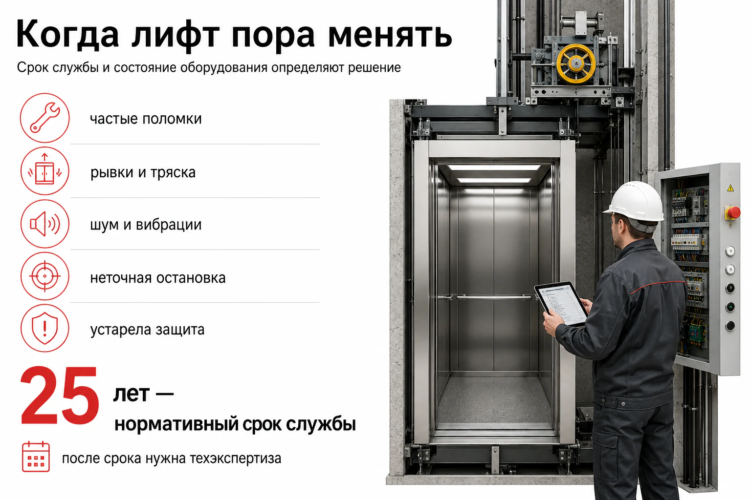 Инфографика: когда необходима замена лифта