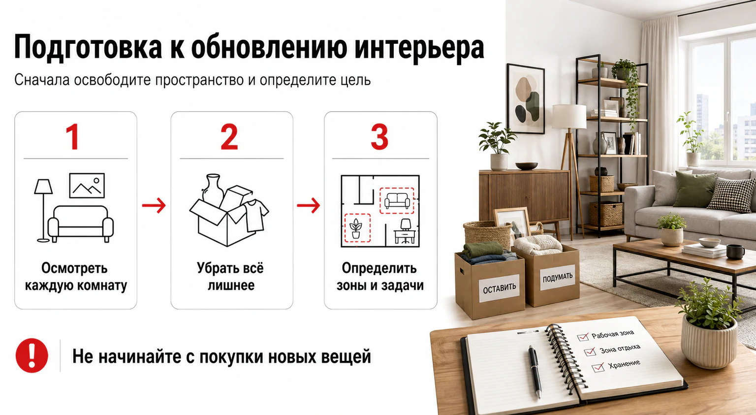 Инфографика: подготовка к обновлению интерьера без ремонта
