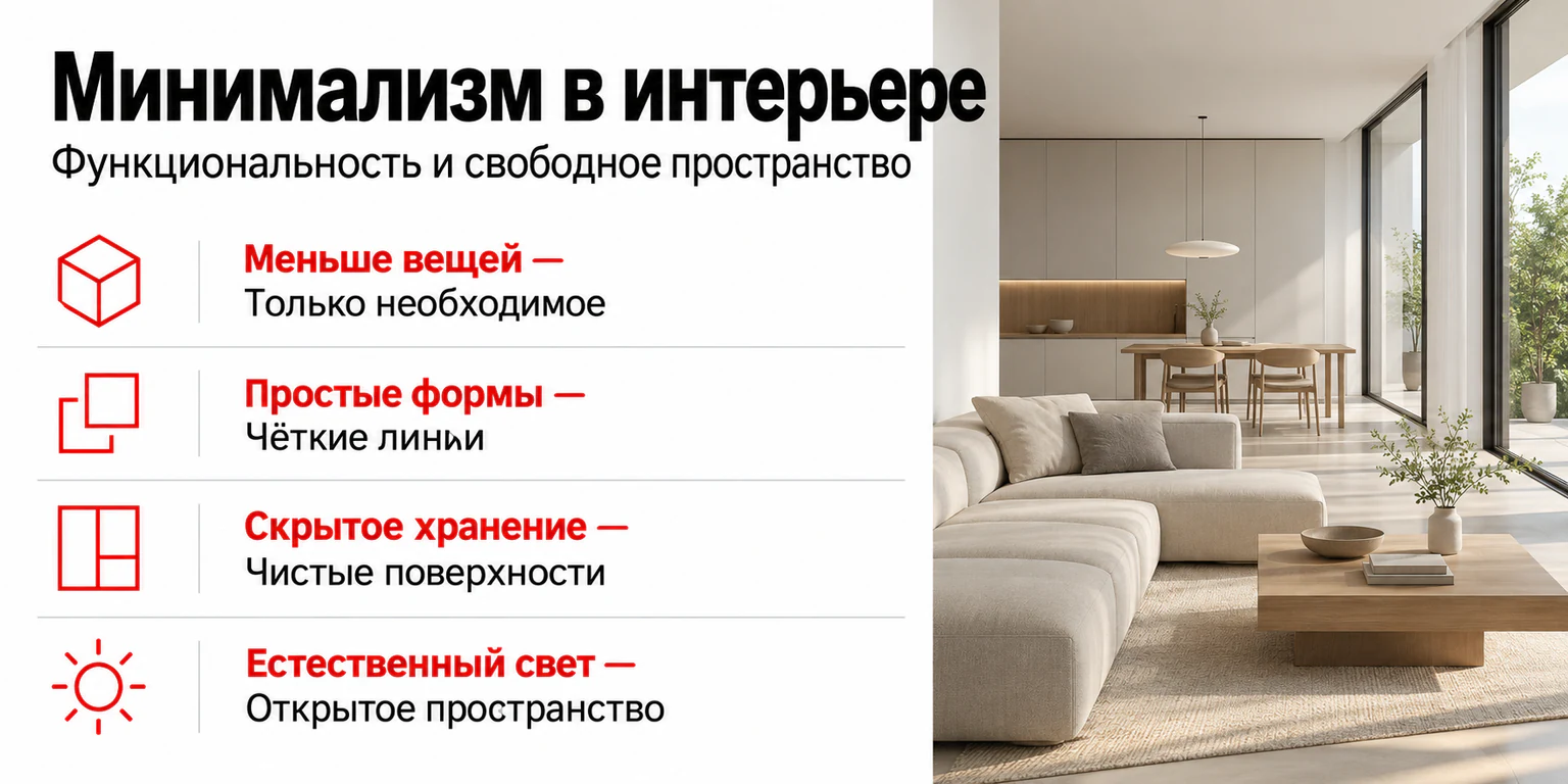 Принципы минимализма в интерьере: функциональные вещи, простые формы, скрытое хранение и свободное пространство