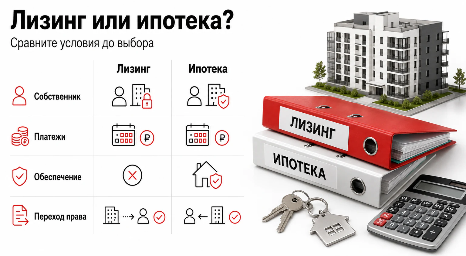 Инфографика: сравнение лизинга и ипотеки