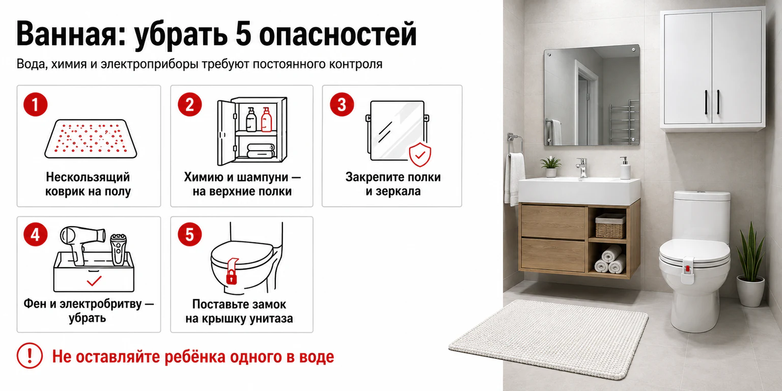 Инфографика: безопасность ребёнка в ванной