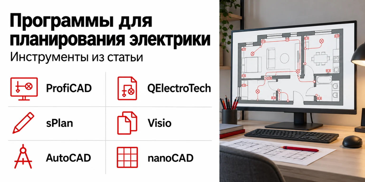 Инфографика: программы для планирования электрики — ProfiCAD, QElectroTech, sPlan, Visio, AutoCAD и nanoCAD