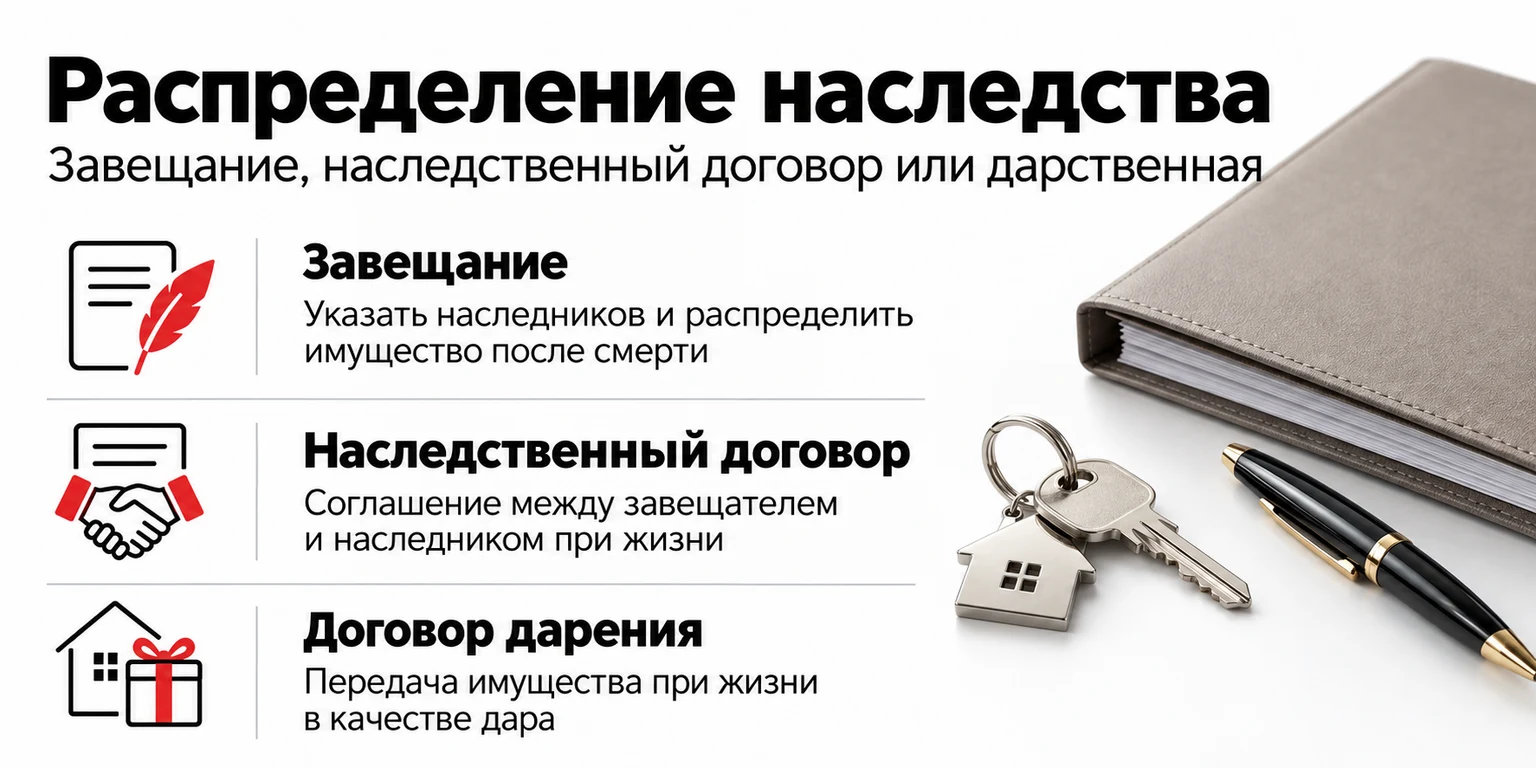 Инфографика: завещание, наследственный договор и дарение