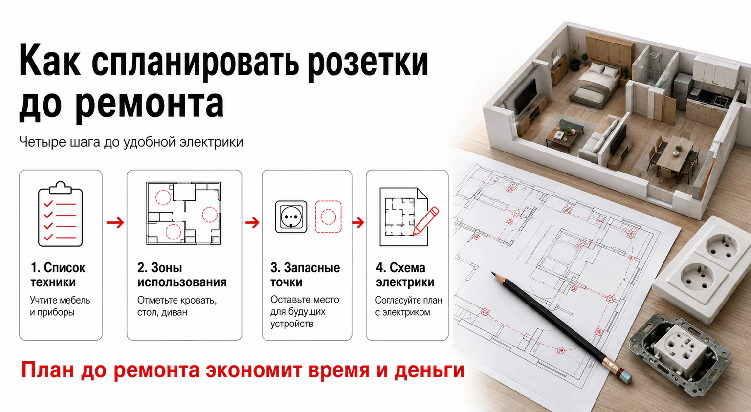 Инфографика: как спланировать розетки до ремонта