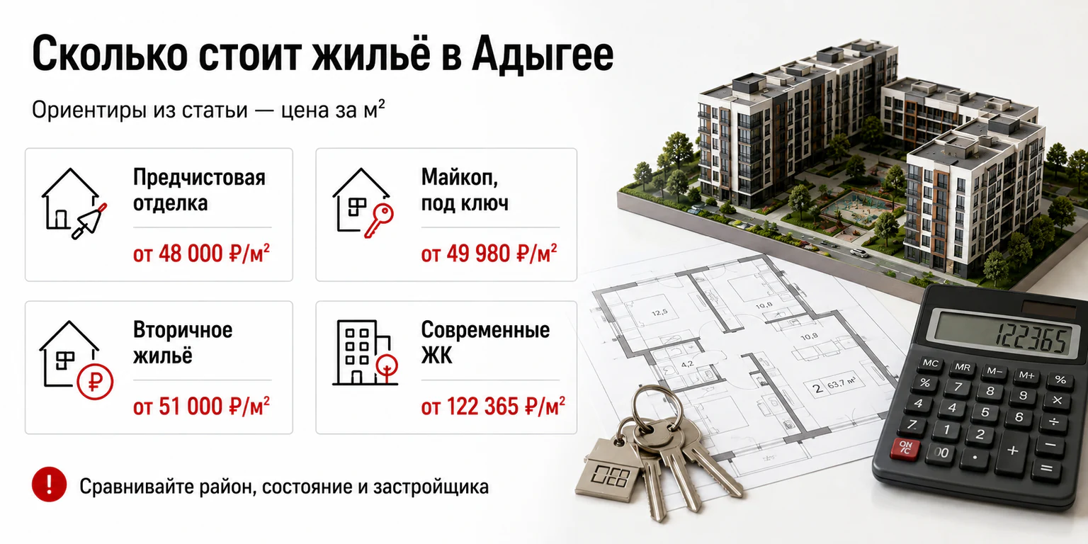 Инфографика: ориентиры цен на жильё в Адыгее