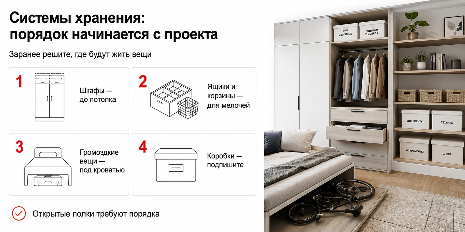 Инфографика: системы хранения в квартире